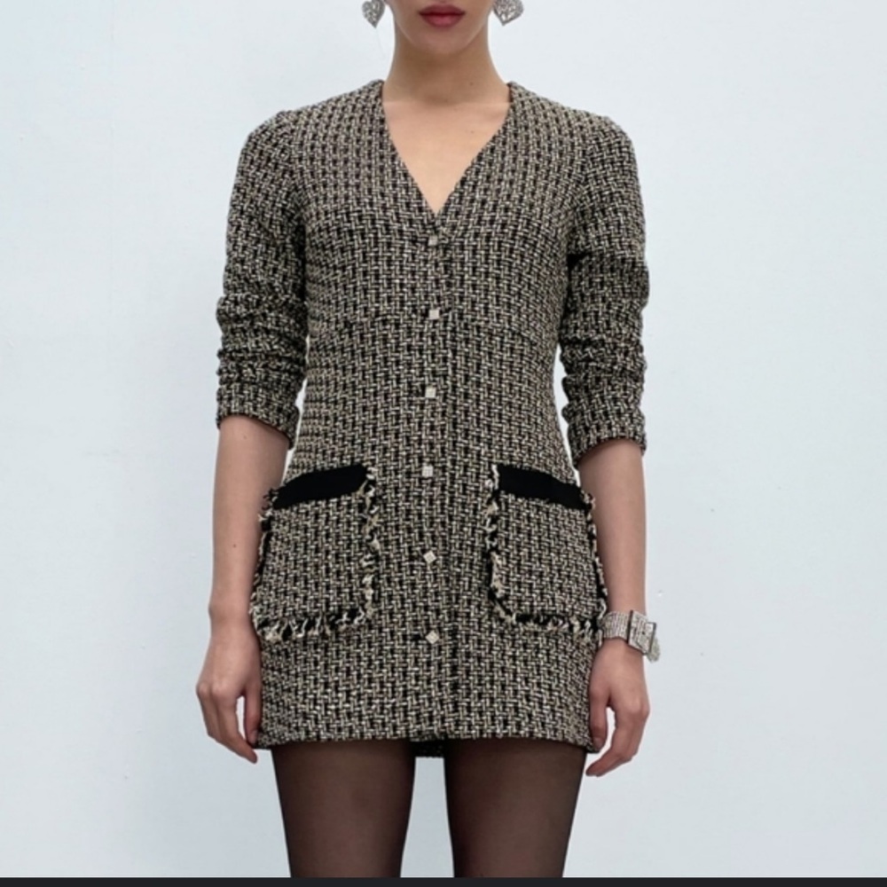 Zara Black and White Tweed Blazer Dress